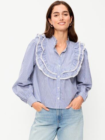 Old Navy Ruffle Bib Button-Down Shirt - Blue in Saudi Arabia