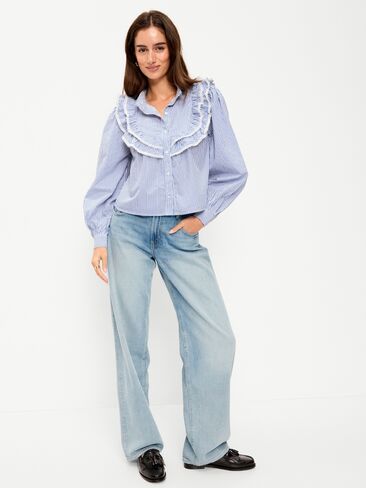 Old Navy Ruffle Bib Button-Down Shirt - Blue in Saudi Arabia