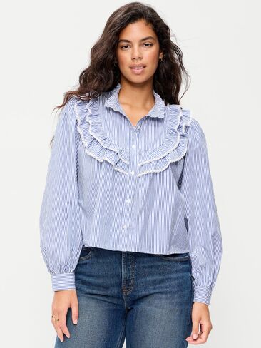 Old Navy Ruffle Bib Button-Down Shirt - Blue in Saudi Arabia