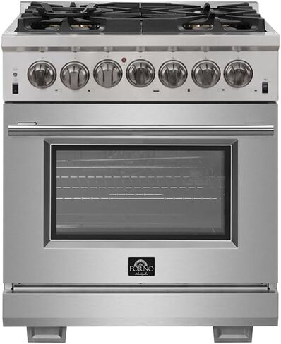 FORNO Capriasca 30 in. Dual Fuel Gas Range, 240 Volt Electric Oven Pro-Style 5 Defendi Italian Burners 100,000 BTU All 304 Stainless Steel in Kuwait
