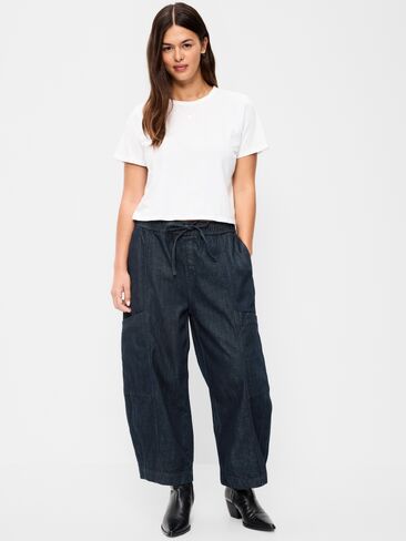 Old Navy Mid-Rise Barrel-Leg Utility Pants - Dark Wash in Saudi Arabia