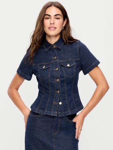 Old Navy Short-Sleeve Button-Front Denim Top - Dark Wash in Saudi Arabia