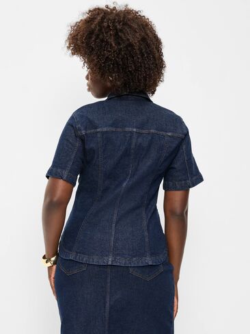Old Navy Short-Sleeve Button-Front Denim Top - Dark Wash in Saudi Arabia
