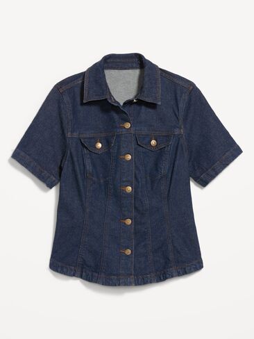 Old Navy Short-Sleeve Button-Front Denim Top - Dark Wash in Saudi Arabia
