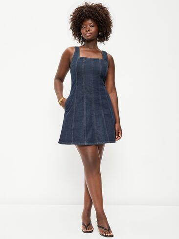 Old Navy Sleeveless Fit & Flare Denim Mini Dress - Dark Wash in Saudi Arabia