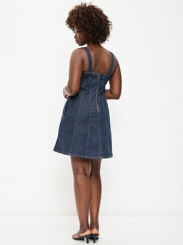Old Navy Sleeveless Fit & Flare Denim Mini Dress - Dark Wash in Saudi Arabia