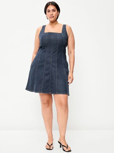 Old Navy Sleeveless Fit & Flare Denim Mini Dress - Dark Wash in Saudi Arabia