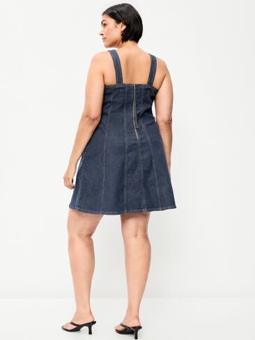 Old Navy Sleeveless Fit & Flare Denim Mini Dress - Dark Wash in Saudi Arabia