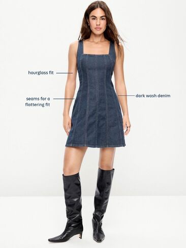 Old Navy Sleeveless Fit & Flare Denim Mini Dress - Dark Wash in Saudi Arabia