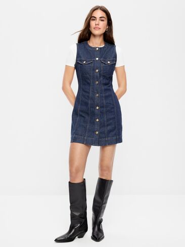 Old Navy Button-Down Fitted Denim Mini Dress - Dark Wash in Saudi Arabia