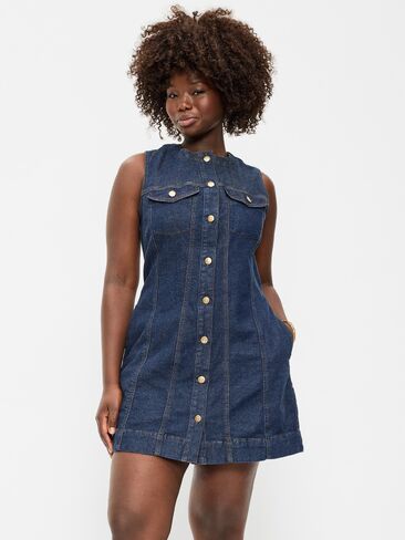 Old Navy Button-Down Fitted Denim Mini Dress - Dark Wash in Saudi Arabia