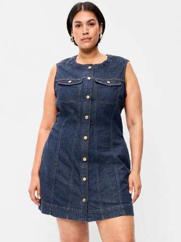 Old Navy Button-Down Fitted Denim Mini Dress - Dark Wash in Saudi Arabia