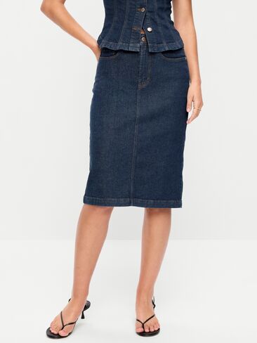 Old Navy Column Denim Midi Skirt - Dark Wash in Saudi Arabia