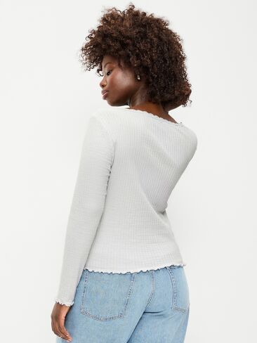 Old Navy Long-Sleeve Pointelle Knit Lace-Trim Top - Make My Gray in Saudi Arabia