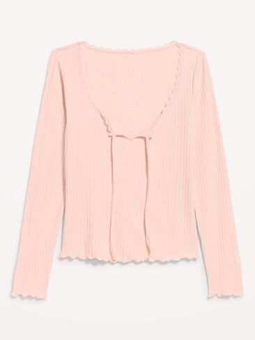 Old Navy Long-Sleeve Pointelle Knit Lace-Trim Top - Pink Bamboo in Saudi Arabia