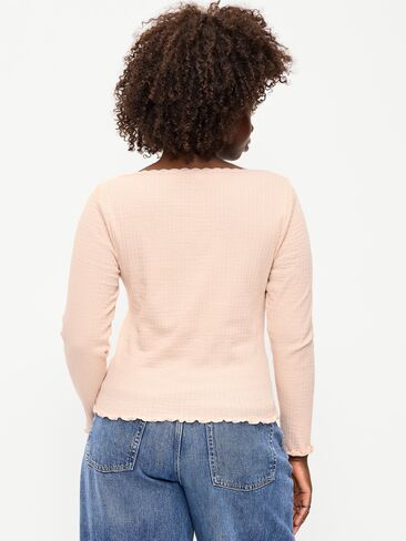 Old Navy Long-Sleeve Pointelle Knit Lace-Trim Top - Pink Bamboo in Saudi Arabia