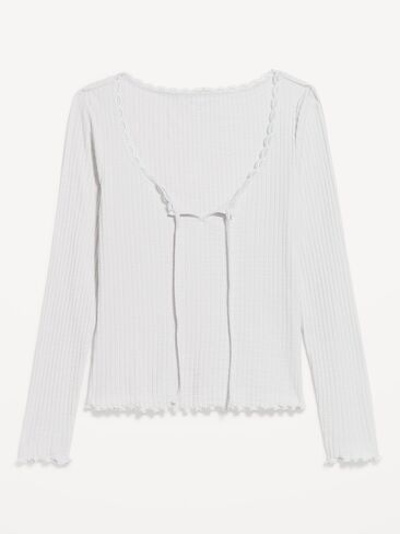 Old Navy Long-Sleeve Pointelle Knit Lace-Trim Top - Panthers Gray in Saudi Arabia
