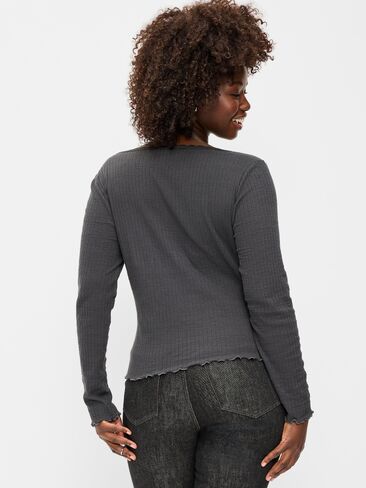 Old Navy Long-Sleeve Pointelle Knit Lace-Trim Top - Panthers Gray in Saudi Arabia