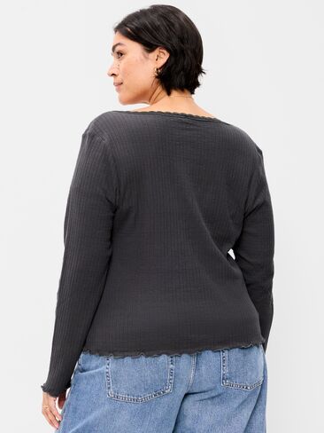Old Navy Long-Sleeve Pointelle Knit Lace-Trim Top - Panthers Gray in Saudi Arabia