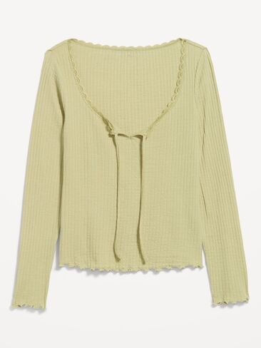 Old Navy Long-Sleeve Pointelle Knit Lace-Trim Top - Nettle in Saudi Arabia