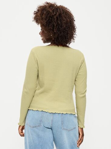 Old Navy Long-Sleeve Pointelle Knit Lace-Trim Top - Nettle in Saudi Arabia