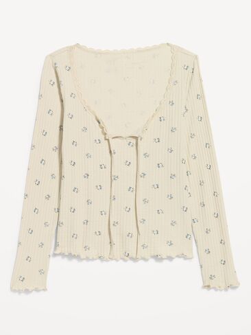 Old Navy Long-Sleeve Pointelle Knit Lace-Trim Top - Brown Floral in Saudi Arabia