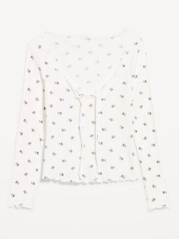 Old Navy Long-Sleeve Pointelle Knit Lace-Trim Top - White Floral in Saudi Arabia