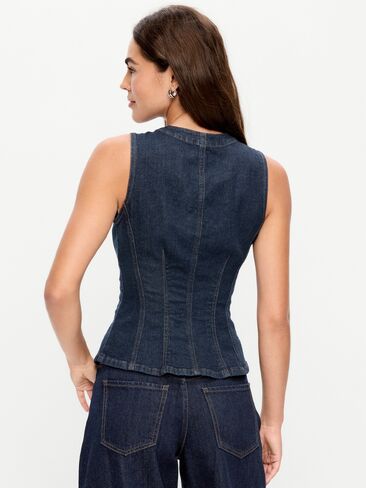 Old Navy Fitted Sleeveless Button-Front Top - Dark Wash in Saudi Arabia