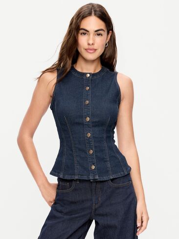 Old Navy Fitted Sleeveless Button-Front Top - Dark Wash in Saudi Arabia