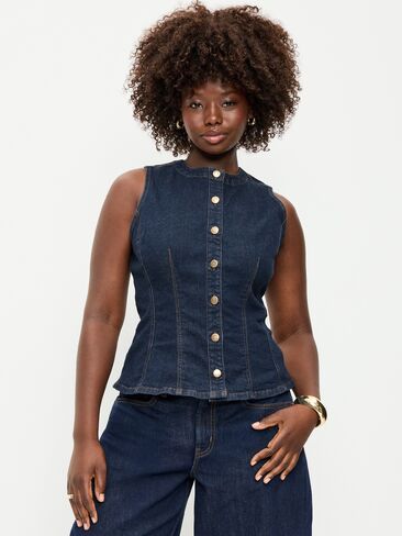 Old Navy Fitted Sleeveless Button-Front Top - Dark Wash in Saudi Arabia