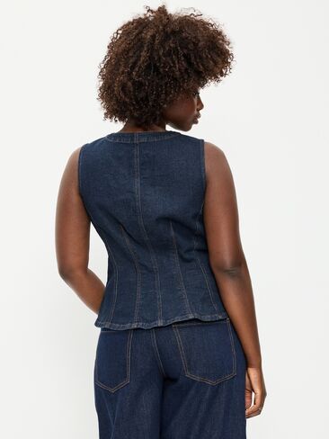 Old Navy Fitted Sleeveless Button-Front Top - Dark Wash in Saudi Arabia