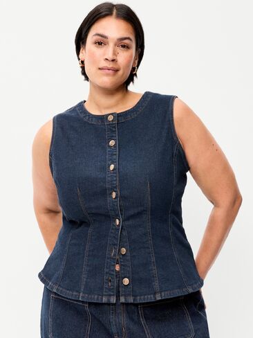 Old Navy Fitted Sleeveless Button-Front Top - Dark Wash in Saudi Arabia