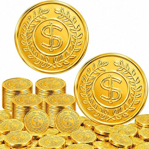 SpinLaLa 100 عدد عملات ماردي غرا البلاستيكية - عملات ذهبية أرجوانية خضراء متنوعة لتزيين حفلات ماردي غرا، هدايا الحفلات، عملات معدنية للأطفال لتزيين حفلات الأطفال in Kuwait