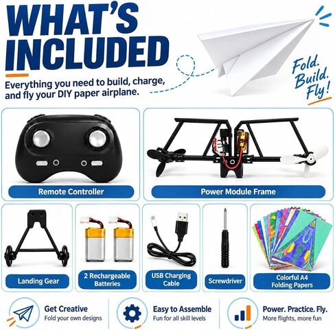 CRILEAL 2 PCS DIY RC Paper Airplane Kit with Gyro Stabilizer, Electric Remote Control Plane, Foldable Fixed Wing Aircraft, Lightweight Easy-to-Fly STEM Toy for Kids, Teens and Adults in Kuwait