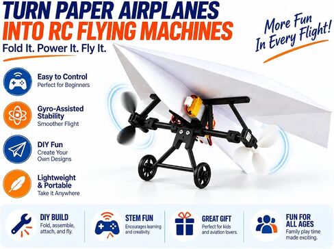 CRILEAL 2 PCS DIY RC Paper Airplane Kit with Gyro Stabilizer, Electric Remote Control Plane, Foldable Fixed Wing Aircraft, Lightweight Easy-to-Fly STEM Toy for Kids, Teens and Adults in Kuwait