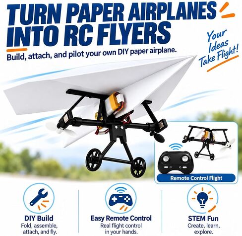 CRILEAL 2 PCS DIY RC Paper Airplane Kit with Gyro Stabilizer, Electric Remote Control Plane, Foldable Fixed Wing Aircraft, Lightweight Easy-to-Fly STEM Toy for Kids, Teens and Adults in Kuwait