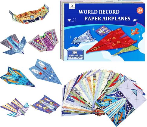 Xuoent Paper Airplane Kit, Kids Origami Kit, World Classic Paper Planes with 32 Sheets 16 Creative Designs, STEM Origami Paper Craft Set with Digital Video Tutorial, Crafts for Kids Age 6-12 in Kuwait