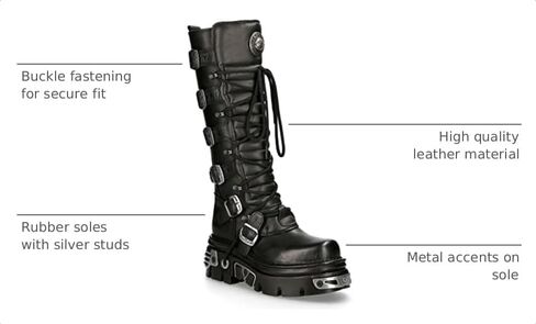 New Rock Men's 272-S1 Metallic Black Leather Gothic Emo Knee High Boots with Lace and Buckle Fastening in Kuwait