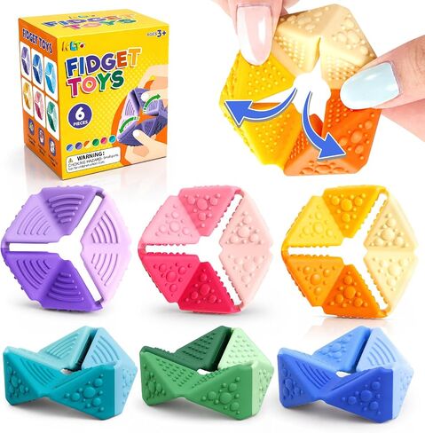 KLT Fidget Sensory Toys for Kids - 6 Pack Quiet Textured Flip Cube for Calm in Kuwait
