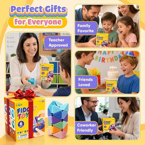 KLT Fidget Sensory Toys for Kids - 6 Pack Quiet Textured Flip Cube for Calm in Kuwait
