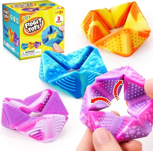 KLT Fidget Sensory Toys for Kids: 3 Pack Textured Flip Toys - Quiet Small Fidgets for Classroom Focus - Stress Relief Toys for Autism & ADHD Calm Down in Kuwait
