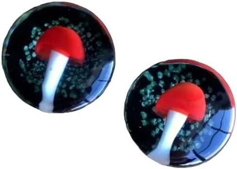 Lobal Domination Pair of Floating Red Mushroom Pyrex Glass Double Flare Plugs with Glow in The Dark Background in Kuwait