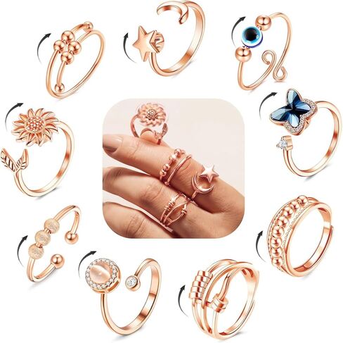FIBO STEEL 9 Pcs Fidget Anxiety Rings for Women Spinner Fidget Jewelry in Kuwait