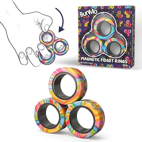 BUNMO Magnetic Fidget Rings – Fidget Toys Adults, Cool Fidgets for Teens, Quiet Fidget Toys, Maximum Strength 8 N50 Magnets, Endless Tricks, Teen Gifts, Fidgets for Kids 8-12, Adult Fidget Toys, Black in Saudi Arabia