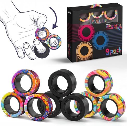 BUNMO Magnetic Fidget Rings – Fidget Toys Adults, Cool Fidgets for Teens, Quiet Fidget Toys, Maximum Strength 8 N50 Magnets, Endless Tricks, Teen Gifts, Fidgets for Kids 8-12, Adult Fidget Toys, Black in Kuwait