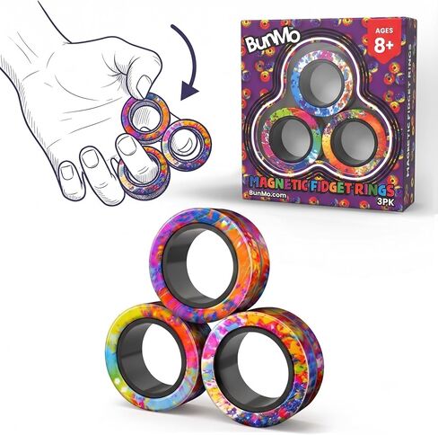 BUNMO Magnetic Fidget Rings – Fidget Toys Adults, Cool Fidgets for Teens, Quiet Fidget Toys, Maximum Strength 8 N50 Magnets, Endless Tricks, Teen Gifts, Fidgets for Kids 8-12, Adult Fidget Toys, Black in Kuwait