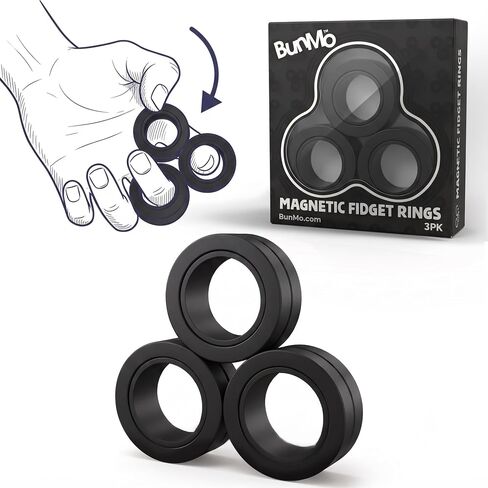BUNMO Magnetic Fidget Rings – Fidget Toys Adults, Cool Fidgets for Teens, Quiet Fidget Toys, Maximum Strength 8 N50 Magnets, Endless Tricks, Teen Gifts, Fidgets for Kids 8-12, Adult Fidget Toys, Black in Kuwait