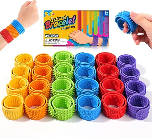 Sensory Fidget Toys for Kids: Textured Silicone Slap Bracelets 6 Pack, Stress Relief Fidgets for Autism ADHD, Wearable Sensory Toys for Adults Office Desk, Calm Down Travel Airplane Toys in Kuwait