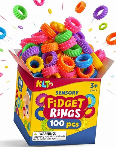 KLT Fidget Toys Bulk for Kids: 100pcs Textured Fidget Ring - Classroom Prize Box Quiet - Halloween Goodie Bag Stuffers & Party Favors - Sensory Bin Filler for ADHD Autism Kids Stress Relief in Kuwait