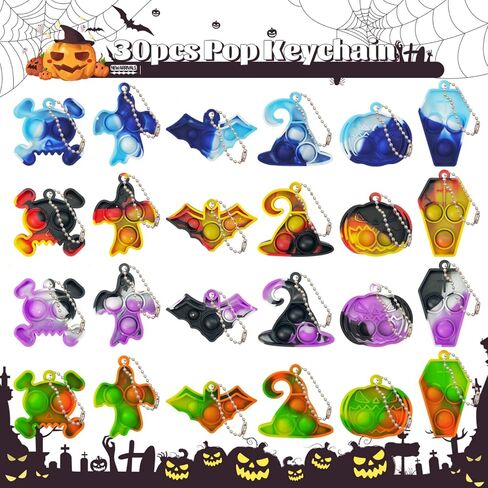 ONKULL Halloween Party Favors for kids Pop Fidget Toys Bulk It 30 Pack,Halloween Party Supplies Halloween Classroom Favors Mini Pop keychain Its Halloween Prizes for Kids Toys Bulk Goodie bag in Saudi Arabia